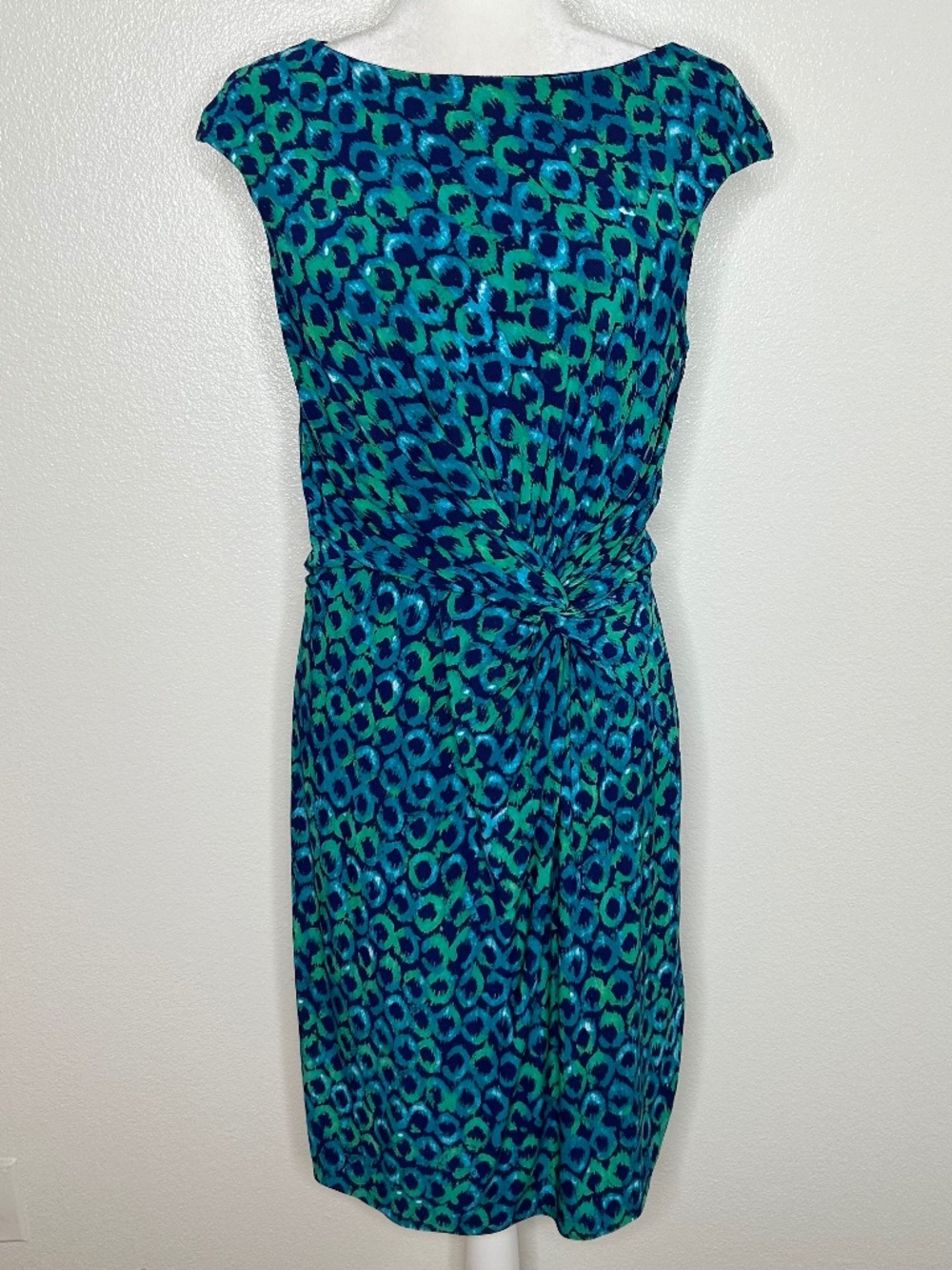 Lauren Ralph Lauren Blue & Green Patterned Twist Front Cocktail Dress Size 12